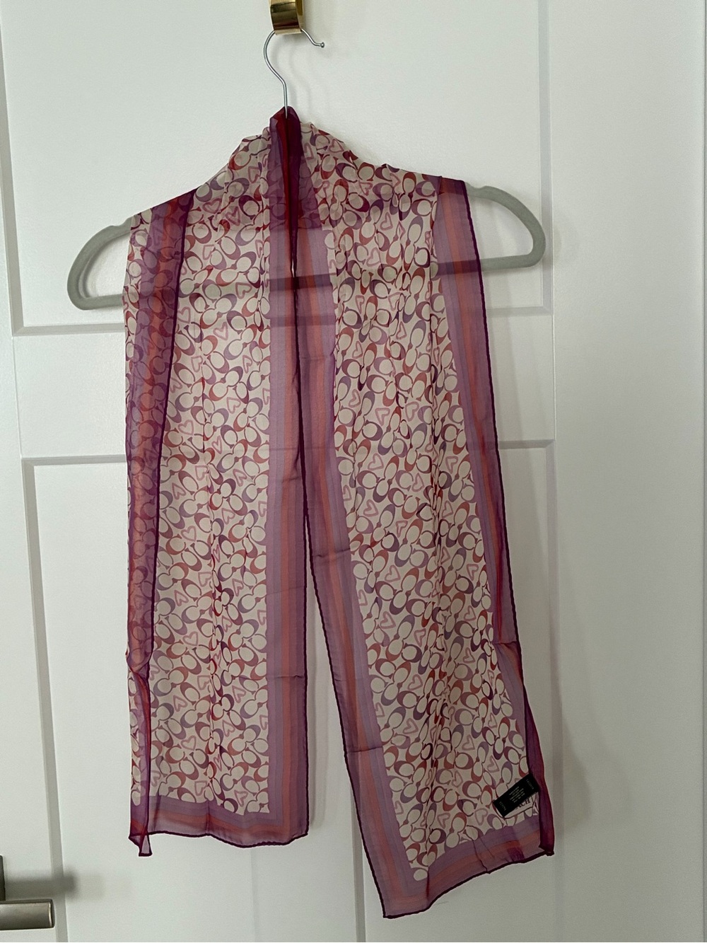 Woman’s Coach Sheer Silk Pink & Plum “C” Signature Patterned Lightweight Scarf